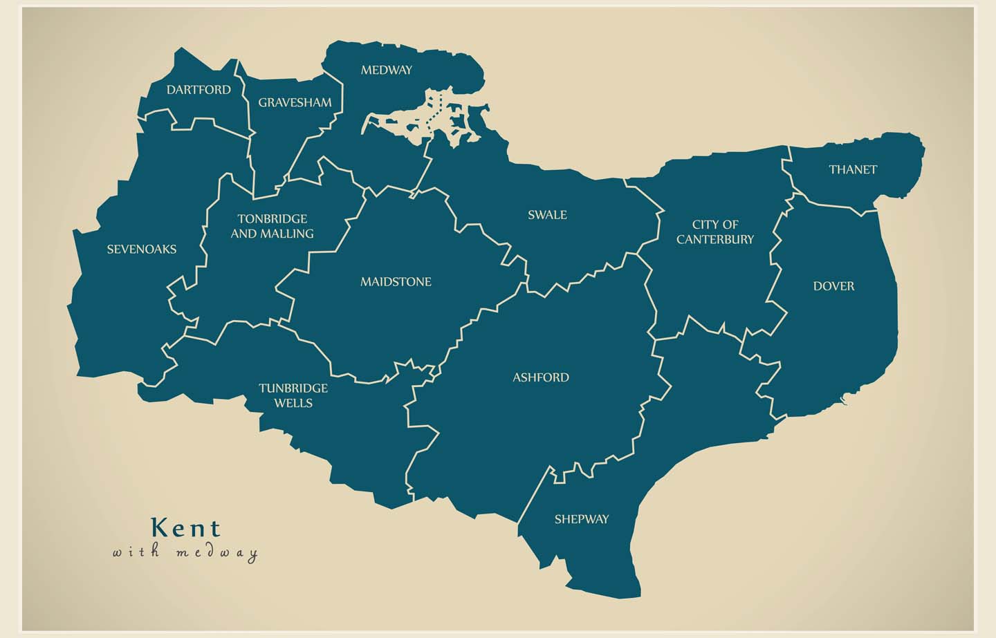 Map of Kent with Medway